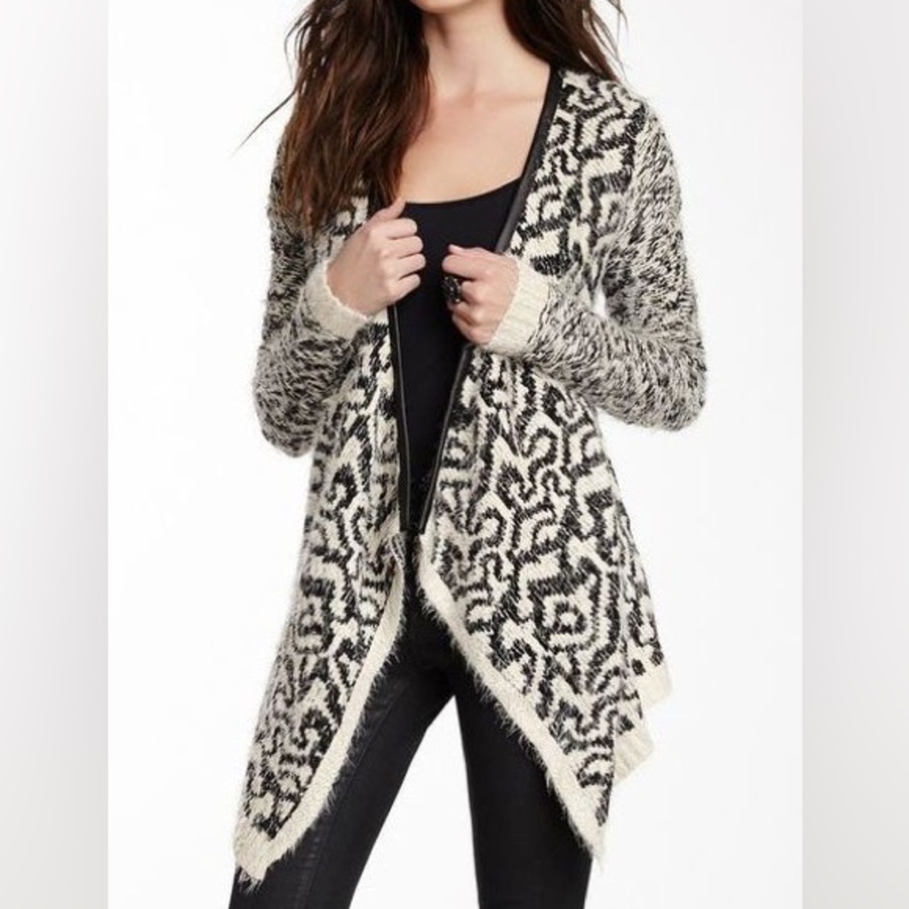 RDI Faux Leather Trim Draped Cardigan Size Medium